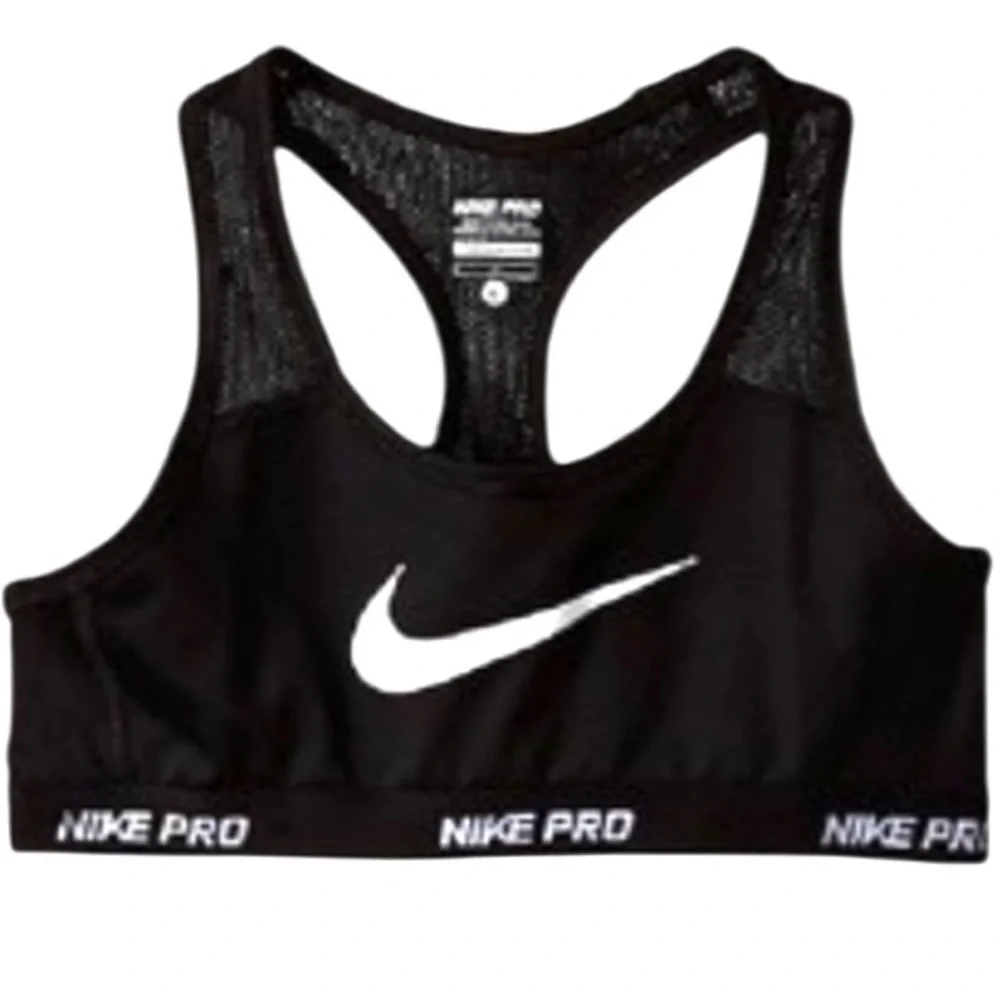 Nike Pro Swoosh Dri Fit Girl’s sz L Black lined front mesh racerback Sports Bra